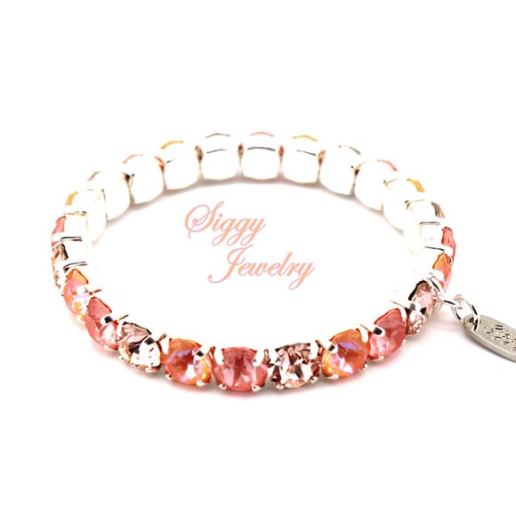 Flamingo Glow Peach and Pink Crystal Stretch Bracelet Made with Austrian Crystal - Picture 4 of 9